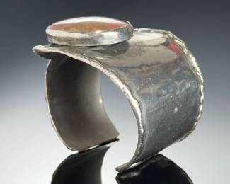 Heavy STERLING Silver Cuff BRACELET W? NATURAL Agate, Studio Artisan Made