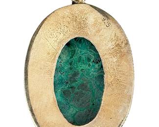 Sterling Silver Malachite Azurite Oval Pendant, Artisan Made Studio Jewelry