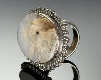 Monumental STERLING SILVER Dendritic Agate Ring, STUDIO Artisan Made, Size 9