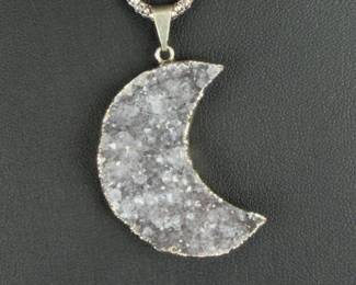 Sterling Silver Druzy Quartz Crescent Moon. PendantNecklace 17in Studio