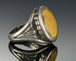 Vintage Silver Bone Inlay Ring | Oval Statement Estate Jewelry