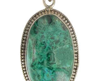 Sterling Silver Malachite Pendant, Custom Studio Artist Made
