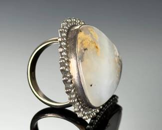 Monumental Sterling Silver Dendritic Agate Studio Ring, Size 10.25