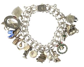 Vintage Elco Sterling Silver Charm Bracelet, 15 Assorted Charms
