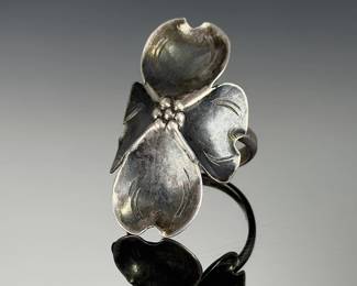 Stuart Nye Sterling Silver Clover Leaf Adjustable Ring, Vintage, Sz 7-10