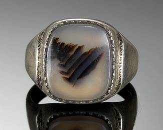 vintage Dendritic Agate Silver Ring, Men's Size 9, Unmarked Estate