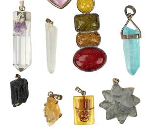 Assorted Natural Stone & Crystal Pendants Lot (!)). _Quartz, Amber, Druzy