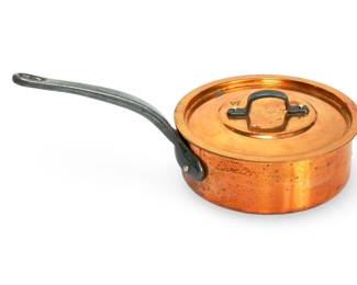 French Baumalu Copper Saucepan with Lid, Stainless Lined Cookware