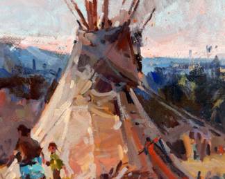 William F. reese ORIGINAL OIL PAINTING "Crow Camp' TEEPEE Native American Art