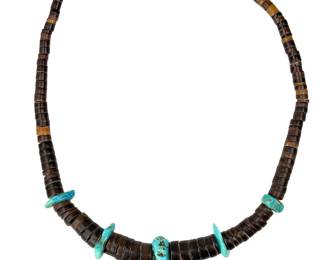 Vintage Native American. HeishiBead & Turquoise Graduated Chunky Necklace