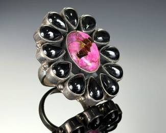 Monumental Sterling Silver Mohave Purple Turquoise Onyx Ring Sz 9.25