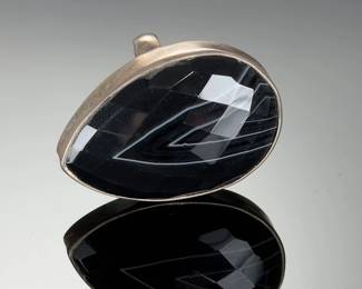 Sterling Silver Custom Studio Ring, Faceted Banded Agate, Size 5.5