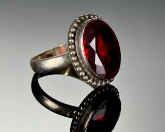 STERLING Silver Oval DEEP Red Stone Studio Artist Ring, Size 9.5