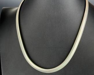 Vintage Sterling Silver Herringbone Snake Chain Necklace, Italy 925, 20in