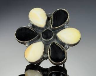 Sterling Silver Monumental Ring, Studio Artist Custom Black Onyx Cat's Eye