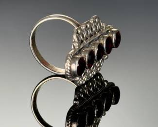 Monumental Sterling Silver Garnet Studio Artisan Adjustable Ring