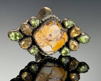 Sterling SILVER Studio Artist Adjustable Picture Jasper Peridot Citrine Ring