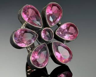 Monumental Sterling Silver Custom Pink Stone Studio Ring Size 10, 23.4g