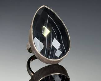 Sterling Silver Custom Studio Ring, Faceted Banded Agate, Size 5.5