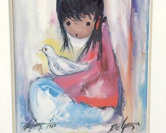 Ted DeGRAZIA "WHITE DOVE" Signed Art Print, Framed, Southwest Art