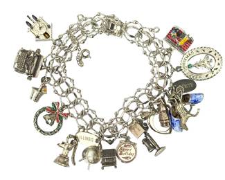 Vintage ELCO STERLING Silver Charm BRACELET< !% Assorted Charms