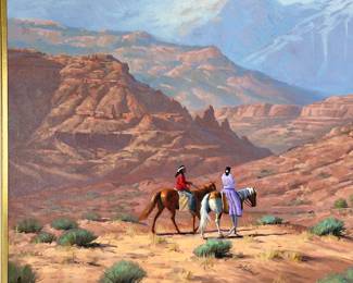 David Flitner Monumental 1994 Oil Painting "Indians Going Home" Southwestern ART