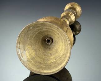 Vintage Ornate Brass Candlestick Holder - Single, Etched Design, Patina