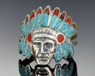 head Ring, Turquoise Coral Chip Inlay