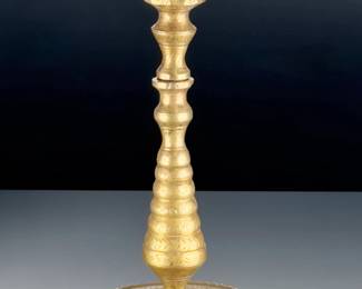 Vintage Ornate Brass Candlestick Holder - Single, Etched Design, Patina