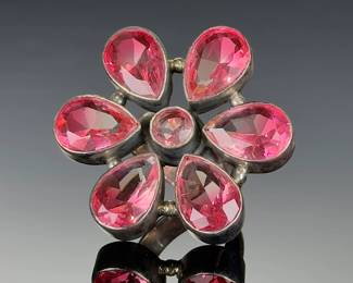 Monumental PINK TOURMALINE STERLING SILVER Artisan Statement Ring Size 9.5