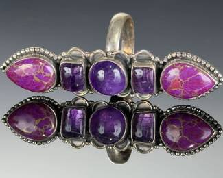 Monumental Sterling SILVER PURPLE Spiny Oyster AMETHYST Statement RING Adjustable