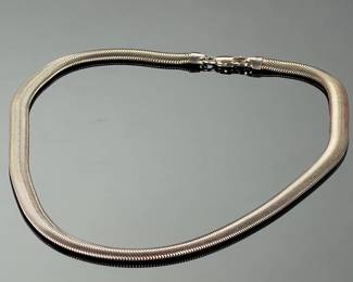 Vintage Sterling Silver Herringbone Snake Chain Necklace, Italy 925, 20in