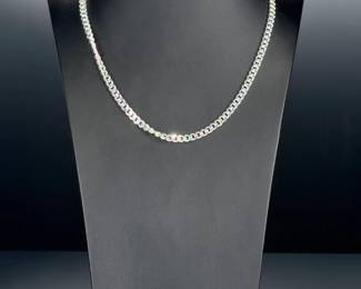 STERLING Silver Cuban Link Chain Necklace, 22in, 925 Italy