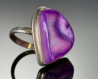 Sterling SILVER DRUZY Agate GEODE Ring, Studio Artist Custom Made, Adjustable
