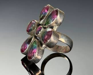 Monumental Sterling Silver Mystic Topaz Studio ARTIST Ring, Size 9.75