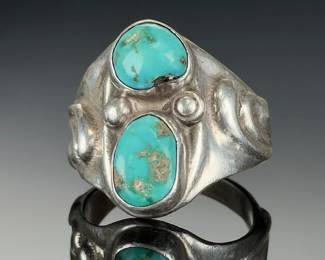 Vintage Native American turquoise Sterling Silver RING< SIGNED RL, Size 13.5