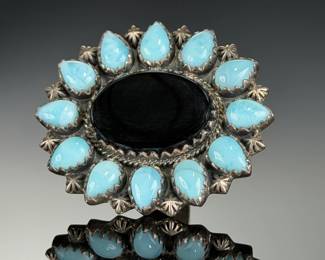 Monumental STERLING SILVER Larimar & Black Onyx Cluster Ring, Adjustable Size