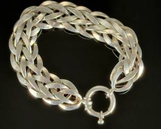 STERLING Silver. BraidedFoxtail Weave Bracelet, Vintage 925