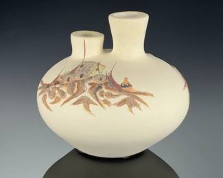 NATIVE American Signed Double Spout Pottery Vessel, Studio Art Pot