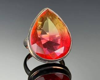 Sterling Silver Studio Artist HANDMADE Bi-COLOR Tourmaline ring, Size 8.5