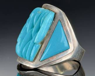 Vintage Sterling Silver Turquoise Statement Ring, Native American Style, Size 12.5