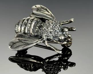 Mexican Sterling Silver Bumble Bee Pin Brooch, TU-97 925 Mexico Vintage Insect