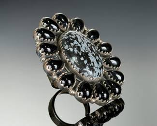 Monumental sterling Silver Snowflake OBSIDIAN ONYX Statement Ring Sz 8-12