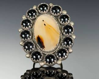 Monumental Sterling Silver DENDRITIC AGATE BLACK ONYX Adjustable Ring