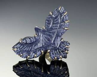 STERLING Silver Eagle RING< Studio Handmade Adjustable, Blue Goldstone, 925