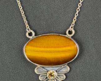 Sterling Silver Tiger's Eye Citrine Necklace, Studio Artist Handmade