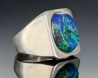 Vintage MEXICAN Sterling Silver Azurmalachite Ring, Signed TA-2, Size 10.5