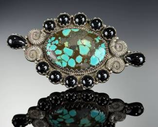 Monumental Sterling Silver Turquoise Onyx Adjustable Ring, Studio Artist CRAFTED