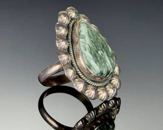 Monumental Sterling Silver Seraphinite Ring, Custom Studio Made