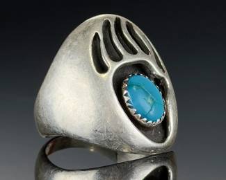 Native American Vintage Sterling SILVER Turquoise Bear Paw Ring Size 10.5